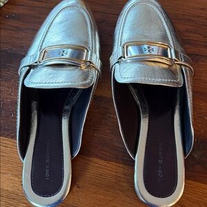 Tory Burch Metallic Silver Mules